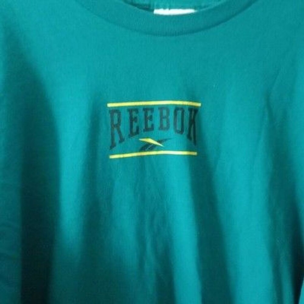 Reebok 90s Vintage Mens Teal Long Sleeve Graphic Logo T-Shirt L Crewneck